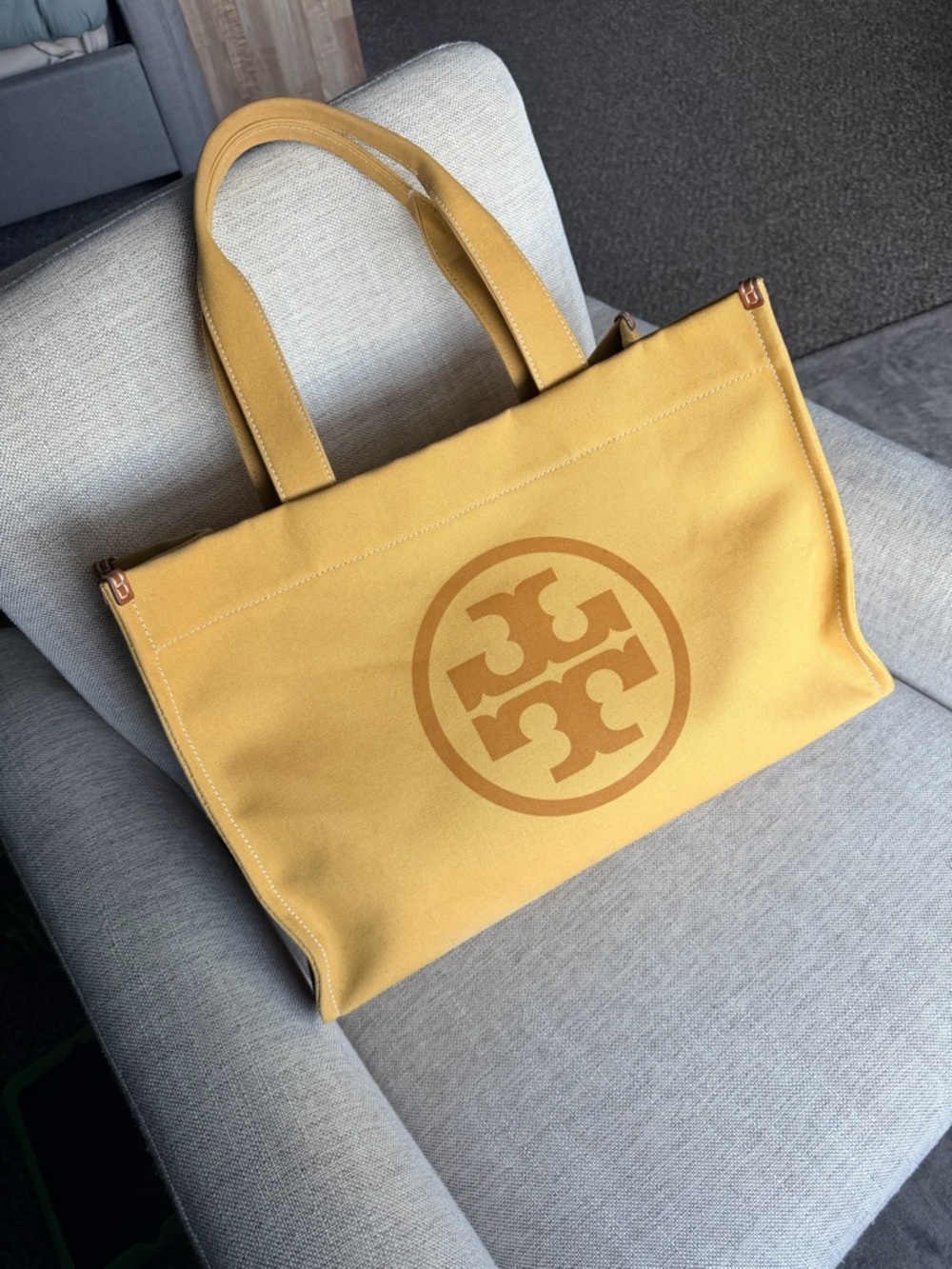 Tory Burch Ella Canvas Tote Yellow Large Logo